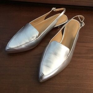 Talbots Size 9.5 Metallic Silver Slingback Flats, Great Condition